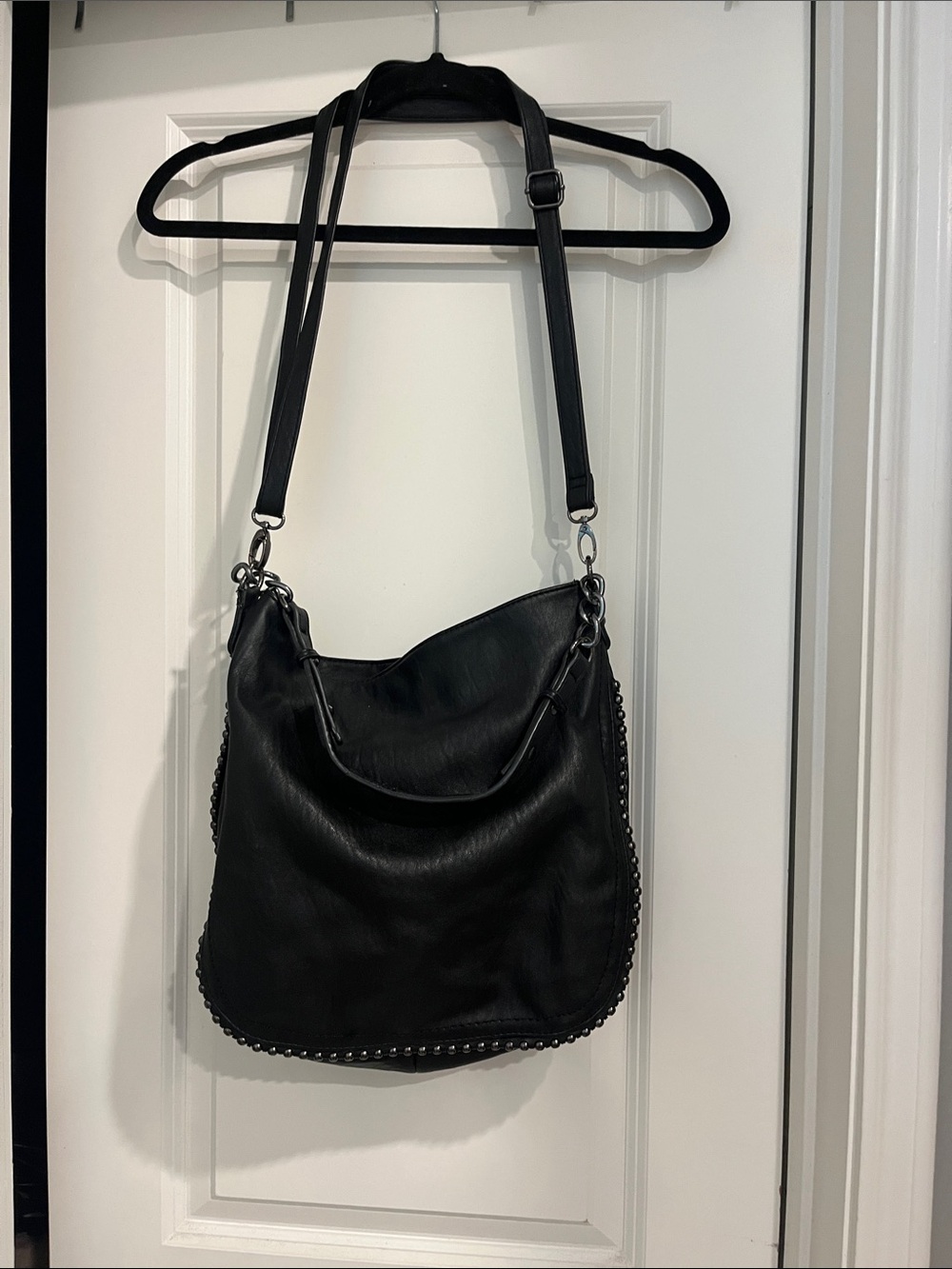 Jessica Simpson Black Stud-Trim Crossbody Hobo Bag